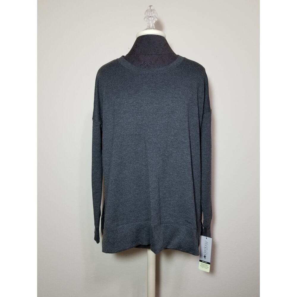 IDEOLOGY NEW Women Sweater Pullover Side Slits Crew Neck Size Small Charcoal NWT